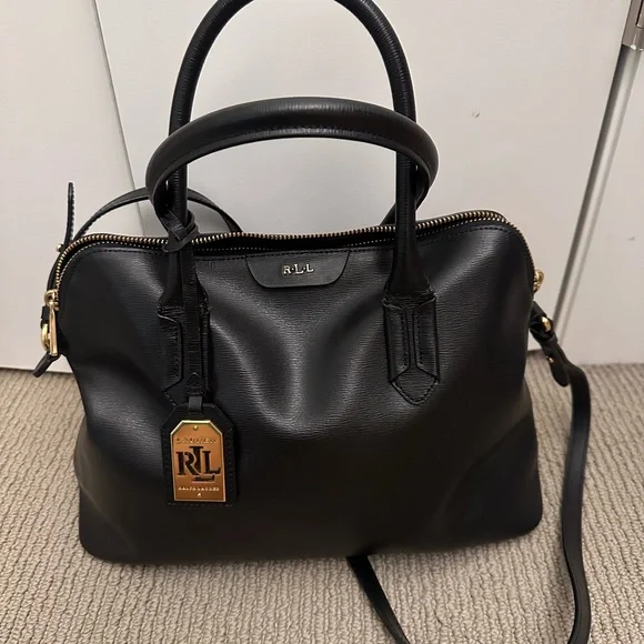 Lauren Ralph Lauren Black Leather Satchel Top Handle Crossbody Bag - Picture 13 of 16